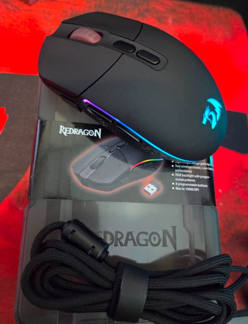 Mouse Gamer Sem Fio Redragon Invader Pro, RGB, 10000 DPI, 8 Botões, Wireless, Preto