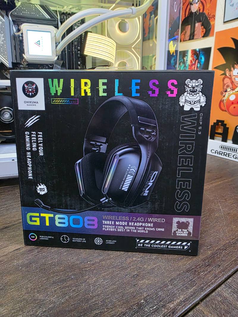 Headset ONIKUMA GT808 Tri-mode -Fone de Ouvido Gamer Onikuma Gaming GT808 RGB Sem Fio - Preto