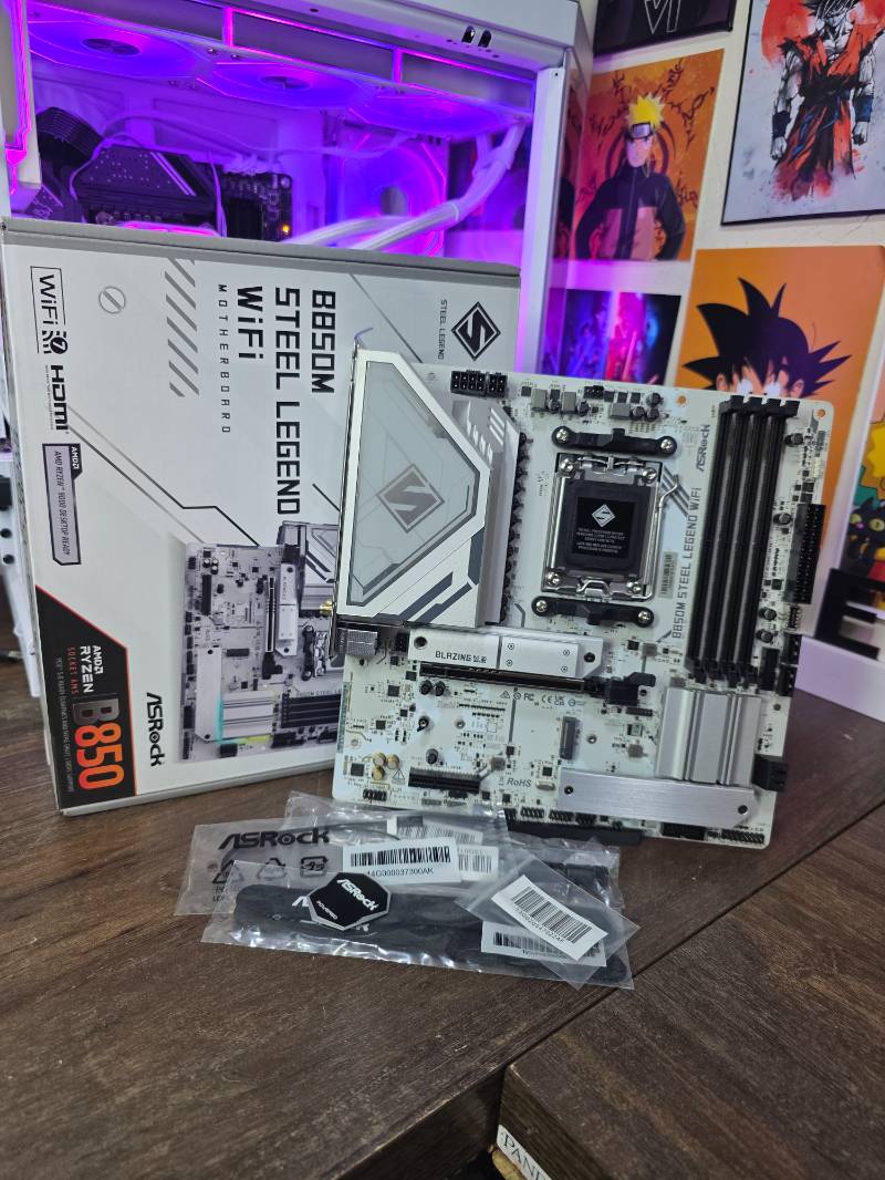  B850M Steel Legend WiFi Placa Mãe ASRock, Chipset B850, AMD AM5, mATX, DDR5, Branco