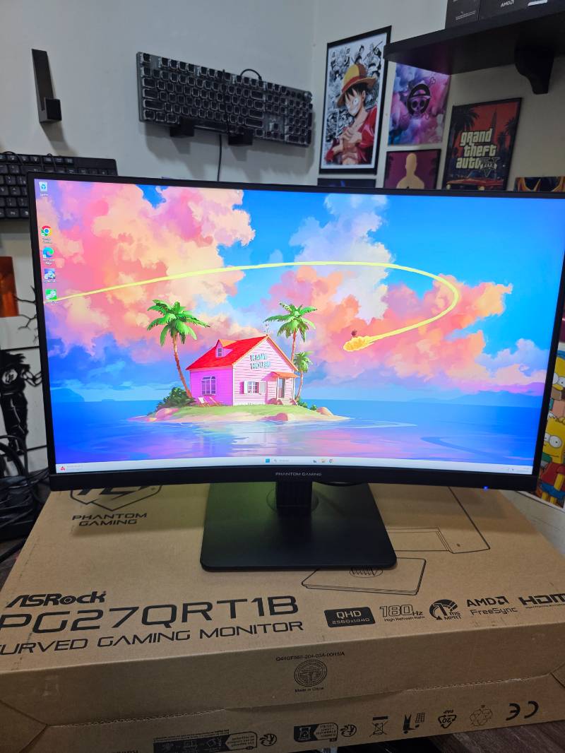 Monitor Curvo Gamer ASRock Phantom Gaming PG27QRT1B, 27 Pol, Curvo, QHD, 1ms, 180hz, 132% sRGB, VA, FreeSync, HDMI/DP