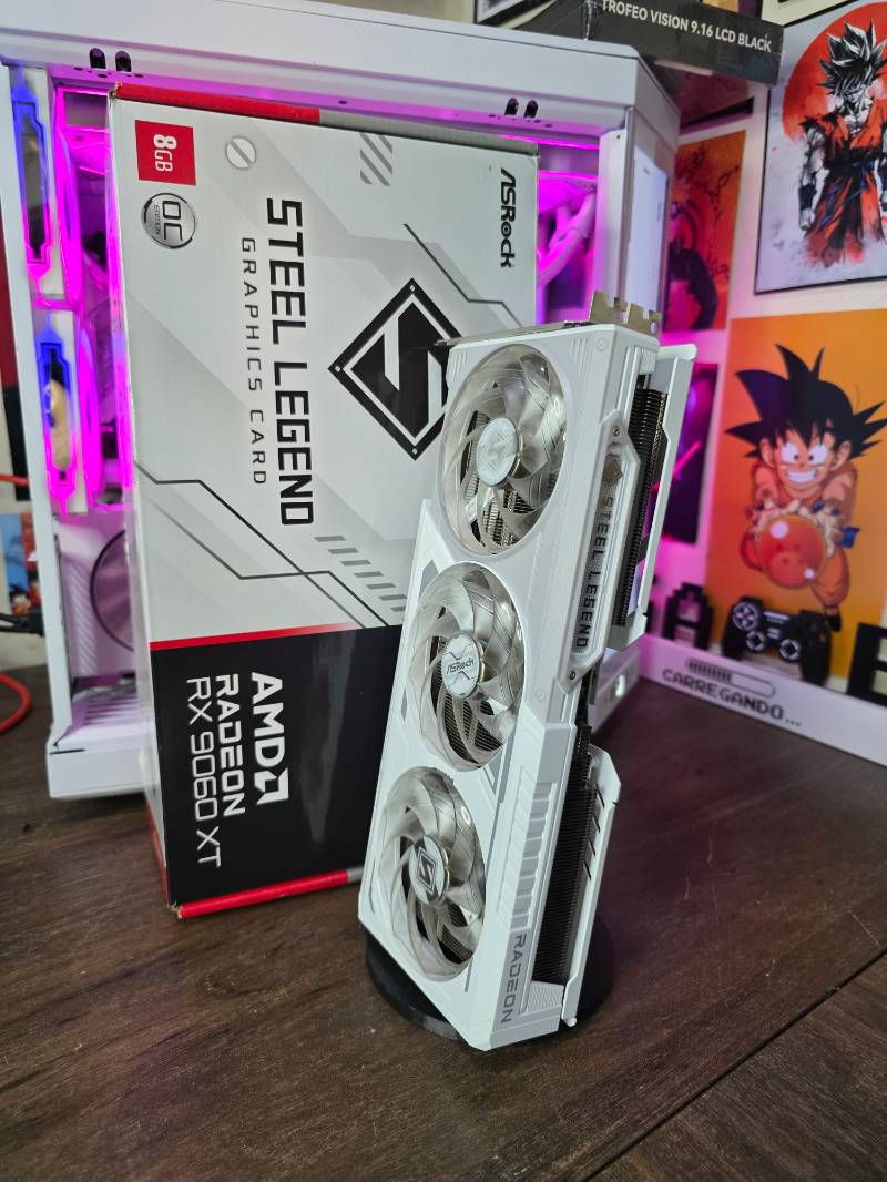 RX 9060 XT Steel Legend OC, 8GB, GDDR6, Placa de Vídeo ASRock AMD Radeon FSR, Ray Tracing, White
