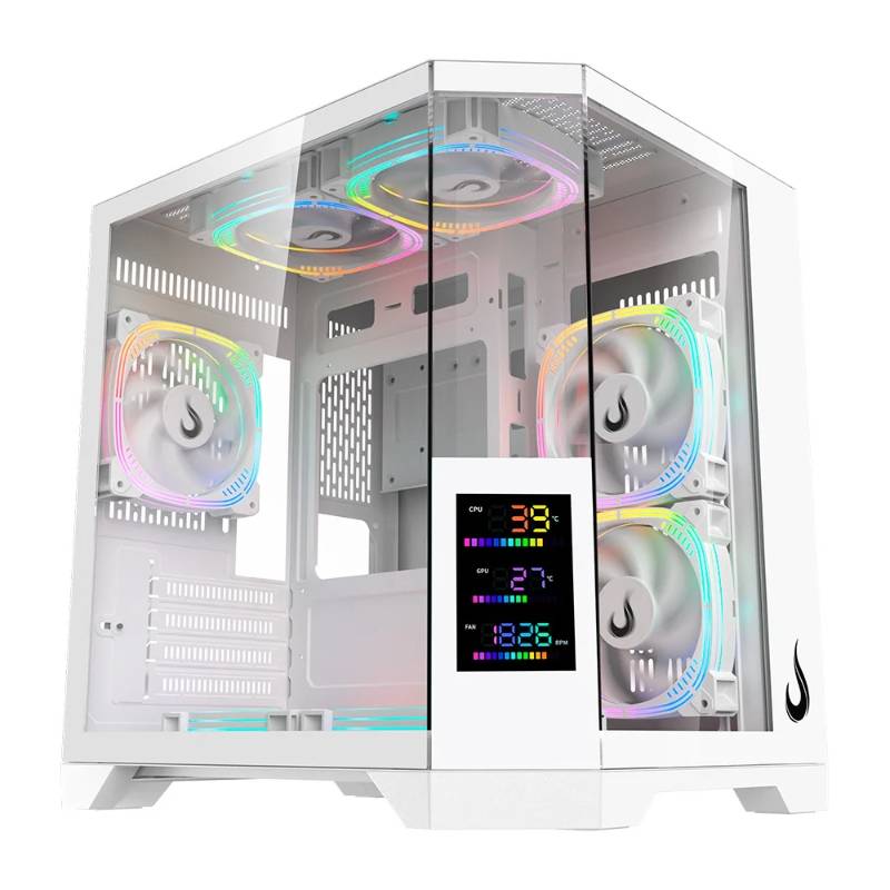 Gabinete Gamer Rise Mode Zeus Glass Screen 01, Mid Tower, M-ATX, Display 3.5, Lateral em Vidro, Branco