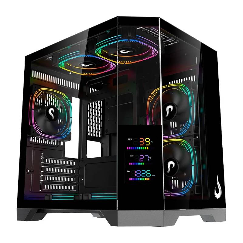 Gabinete Gamer Rise Mode Zeus Glass Screen 01, Mid Tower, M-ATX, Display 3.5, Lateral em Vidro, Preto , Sem Fans