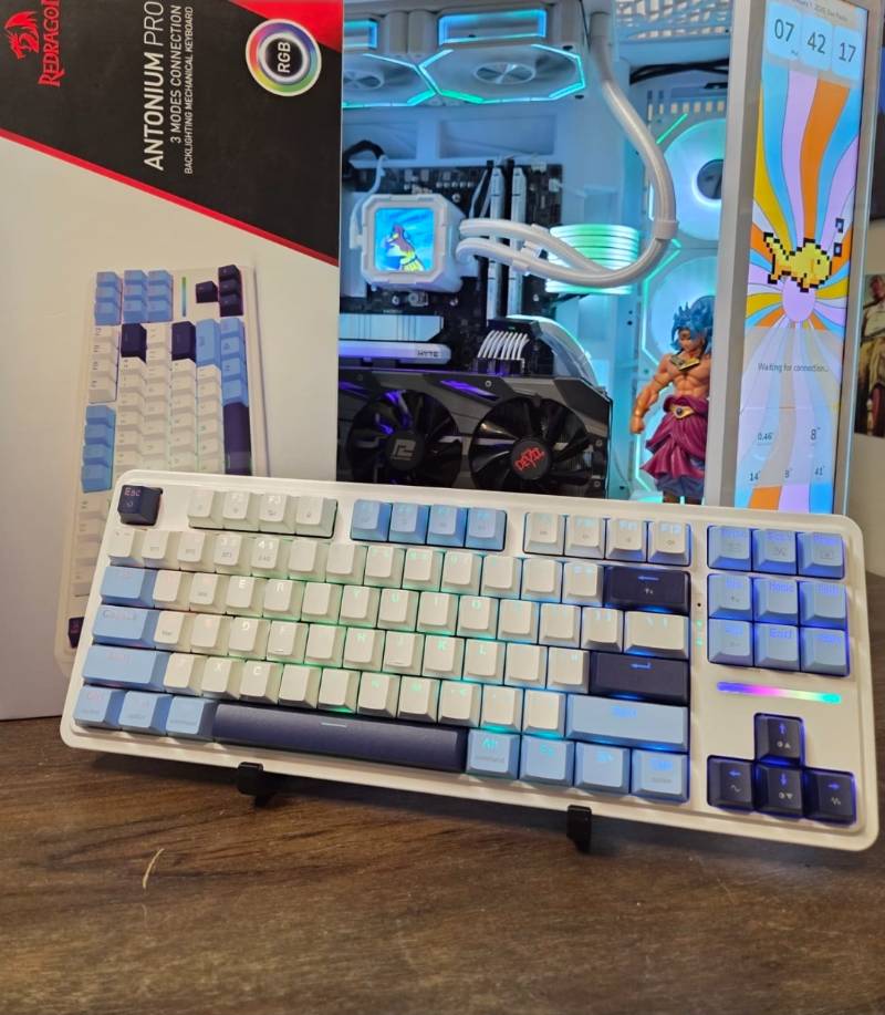 Teclado Gamer Redragon K728WBB RGB Pro Antonium Pro Sem Fio - Branco